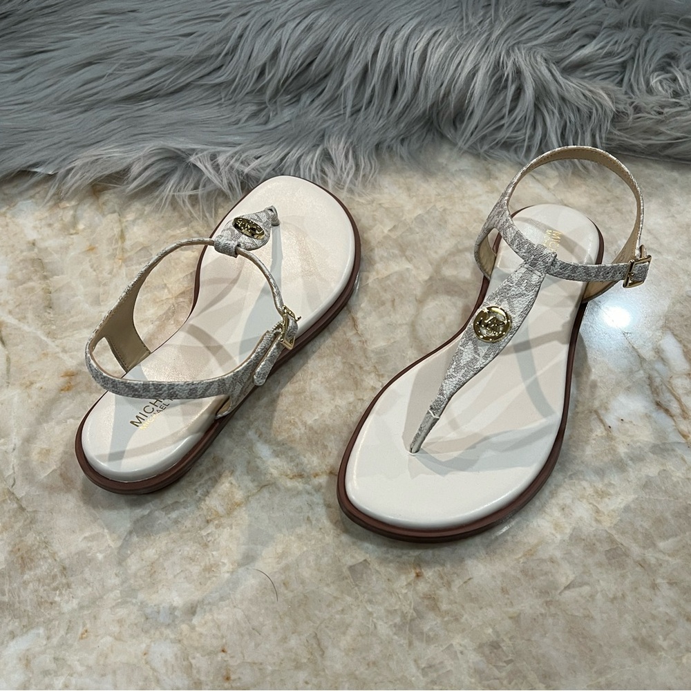 MICHAEL KORS Mallory White Logo Thong Sandal Women's